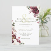 フォトコラージュバーガンディフローラセージ結婚グリーン 招待状 (スタンド正面)