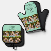 フォトコラージュパーソナライズされたオーブンミット&ポットホルダー 鍋つかみ&鍋敷きセット (正面/裏面)