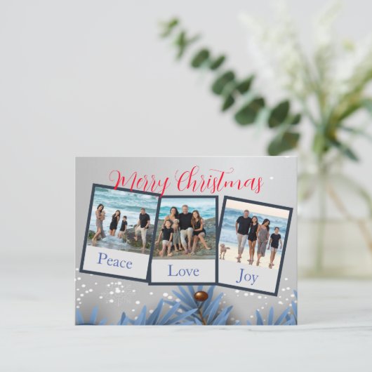 フォトコラージュパーソナライズされたクリスマス シーズンポストカード (スタンド正面)