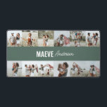 フォトコラージュパーソナライズされたセージモダングリーンシック デスクマット<br><div class="desc">ミニマルモダンガーリーシンプルタイポグラフィセージ緑と白いストライプデザインエレガント写真のコラージュは、ギフトデスク。</div>