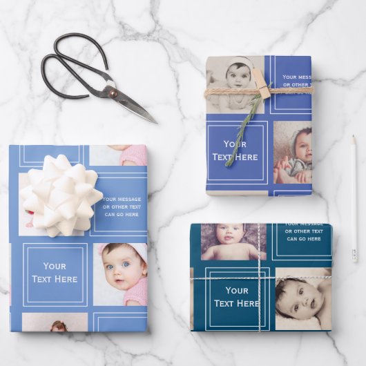 フォトコラージュパーソナライズされたテンプレート ラッピングペーパーシート (正面)