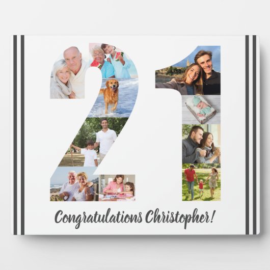 フォトコラージュパーソナライズされたナンバー21誕生日 フォトプラーク (正面)