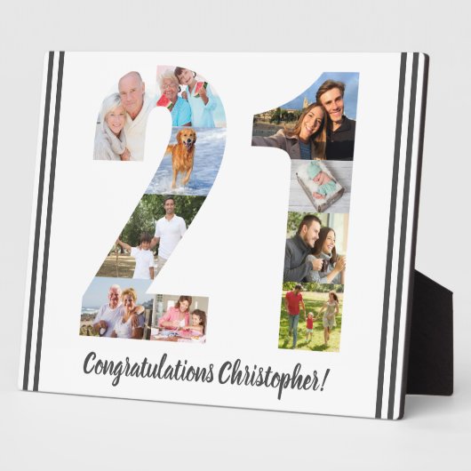 フォトコラージュパーソナライズされたナンバー21誕生日 フォトプラーク (側面)