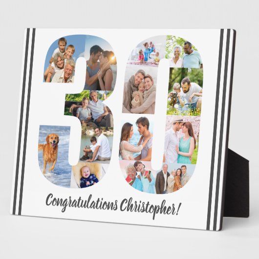フォトコラージュパーソナライズされたナンバー30誕生日 フォトプラーク (側面)