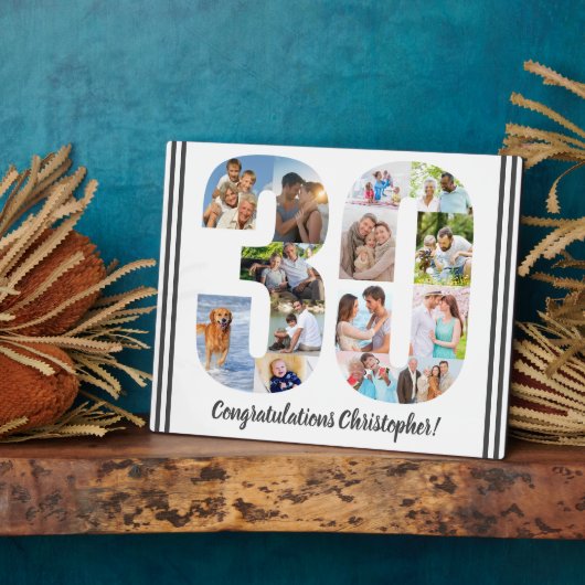 フォトコラージュパーソナライズされたナンバー30誕生日 フォトプラーク (側面)