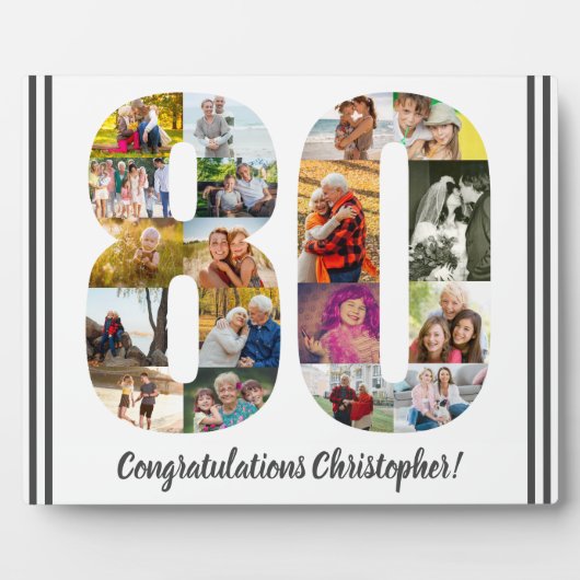 フォトコラージュパーソナライズされたナンバー80誕生日 フォトプラーク (正面)