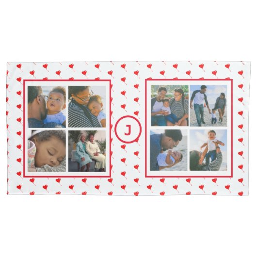 フォトコラージュパーソナライズされたファミリー赤いハートキング 枕カバー (正面左)