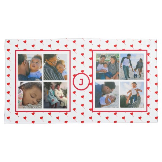フォトコラージュパーソナライズされたファミリー赤いハートキング 枕カバー (正面右)