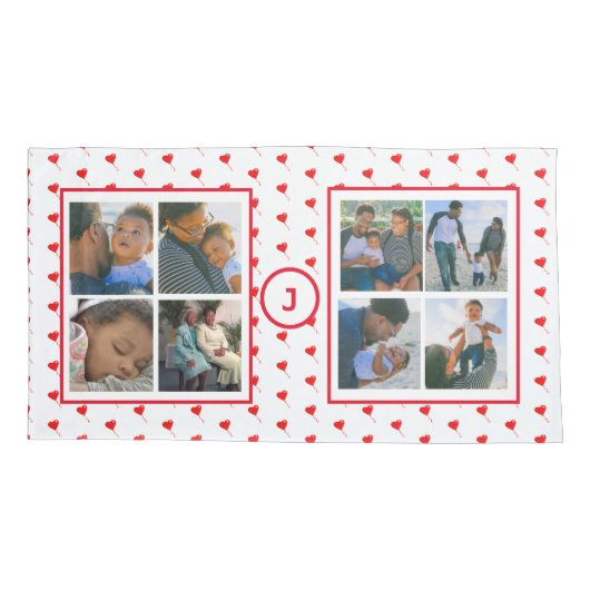 フォトコラージュパーソナライズされたファミリー赤いハートキング 枕カバー (裏面-左)