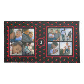 フォトコラージュパーソナライズされたファミリー赤いハートブラック 枕カバー (裏面-左)