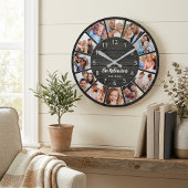 フォトコラージュパーソナライズされたブラックウッドファミリー ラウンド壁時計