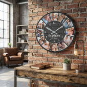 フォトコラージュパーソナライズされたブラックウッドファミリー ラウンド壁時計