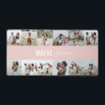 フォトコラージュパーソナライズされたモダンミニマルシンプル デスクマット<br><div class="desc">ミニマルモダンガーリータイポグラフィピンクと白いストライプシンプル数々のユニークエレガントの写真のコラージュのギフトデスクデザイン。</div>