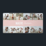 フォトコラージュパーソナライズされたモダンミニマルシンプル デスクマット<br><div class="desc">ミニマルモダンガーリータイポグラフィピンクと白いストライプシンプル数々のユニークエレガントの写真のコラージュのギフトデスクデザイン。</div>