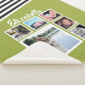 フォトコラージュパーソナライズされた明るい緑ストライプの色 シェルパブランケット (3/4)