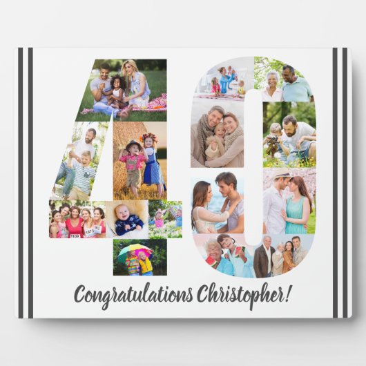 フォトコラージュパーソナライズされた番号40誕生日 フォトプラーク (正面)