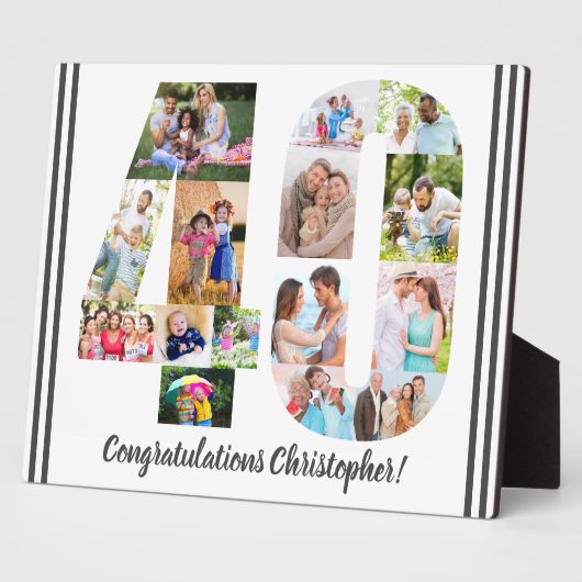 フォトコラージュパーソナライズされた番号40誕生日 フォトプラーク (側面)