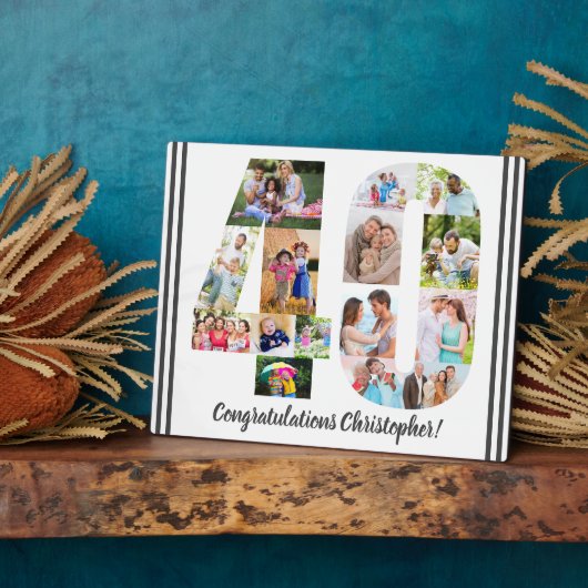 フォトコラージュパーソナライズされた番号40誕生日 フォトプラーク (側面)