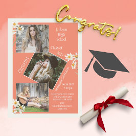 フォトコラージュパーソナライズされた4写真オレンジ 案内状