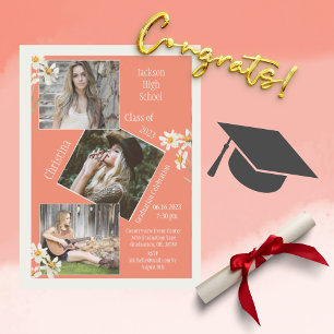 フォトコラージュパーソナライズされた4写真オレンジ 案内状