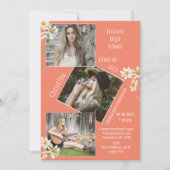 フォトコラージュパーソナライズされた4写真オレンジ 案内状 (正面)