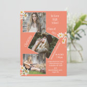 フォトコラージュパーソナライズされた4写真オレンジ 案内状 (スタンド正面)