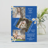 フォトコラージュパーソナライズされた4写真青 案内状 (スタンド正面)