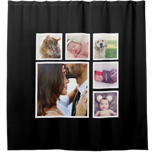 フォトコラージュパーソナライズされた6写真テンプレート シャワーカーテン (正面)
