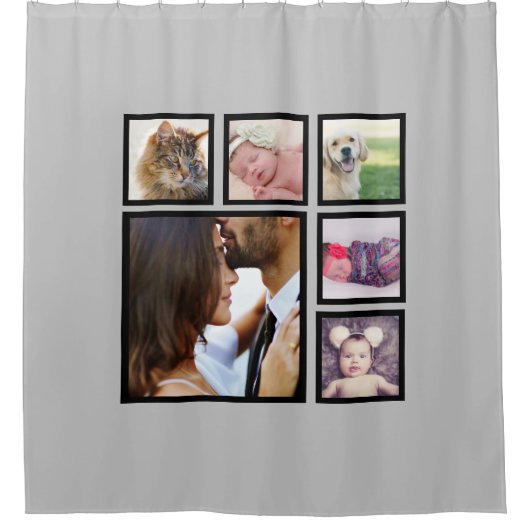 フォトコラージュパーソナライズされた6写真テンプレート シャワーカーテン (正面)
