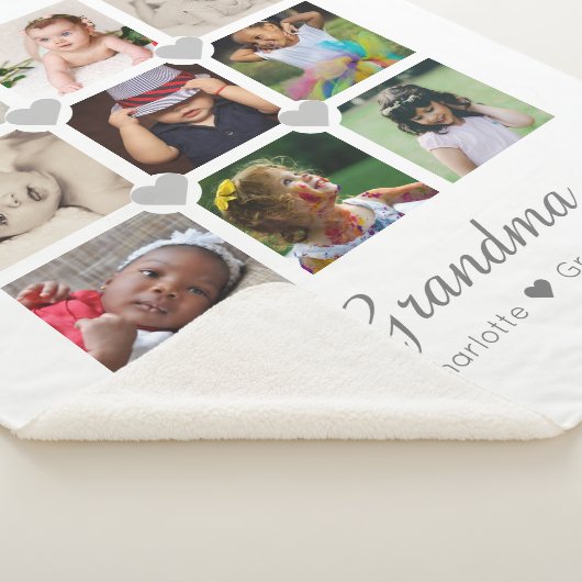フォトコラージュパーソナライズされた9枚の写真とハート シェルパブランケット (3/4)