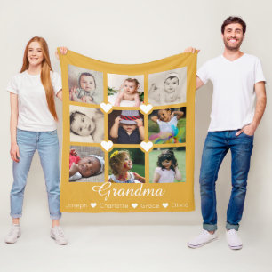 フォトコラージュパーソナライズされた9枚の写真とハート フリースブランケット