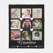 フォトコラージュパーソナライズされた9枚の写真とハート フリースブランケット (正面)