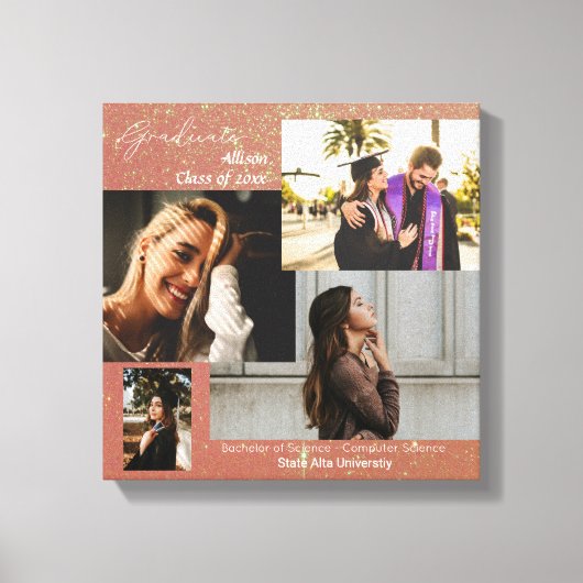 フォトコラージュピンクグリッター キャンバスプリント (正面)