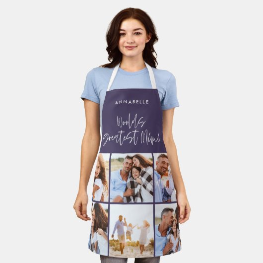 フォトコラージュピンク紫の母親モダンの日のエプロン エプロン (着用した状態)
