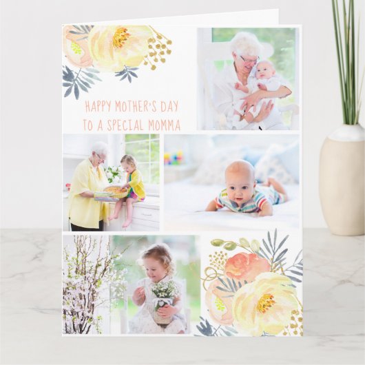 フォトコラージュピーチイエローフローラ編集可能カード カード (正面)