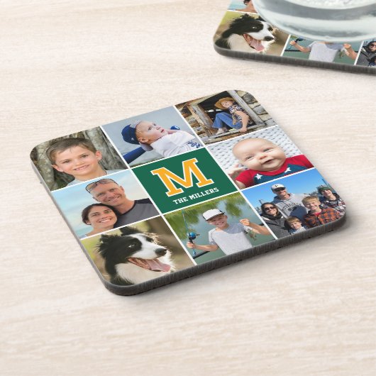 フォトコラージュファミリーグモノグラムのリーン金ゴールド コースター (左側)