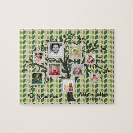 フォトコラージュファミリーツリーテンプレートパーソナライズされた2 ジグソーパズル (横)