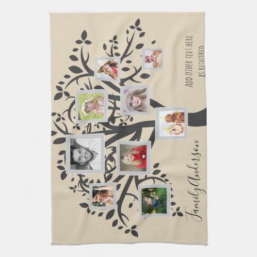 フォトコラージュファミリーツリーパーソナライズされたテンプレート キッチンタオル (縦)
