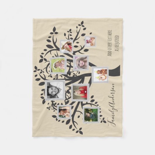 フォトコラージュファミリーツリーパーソナライズされたテンプレート フリースブランケット (正面)