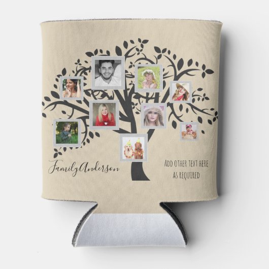 フォトコラージュファミリーツリーパーソナライズされたテンプレート 缶クーラー (正面)