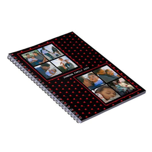 フォトコラージュファミリーパーソナライズされた赤いハートと名前 ノートブック (右側)