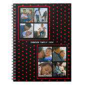 フォトコラージュファミリーパーソナライズされた赤いハートと名前 ノートブック (正面)