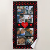 フォトコラージュファミリーパーソナライズされた赤いハートと名前 ビーチタオル (正面)