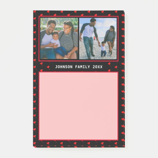 フォトコラージュファミリーパーソナライズされた赤いハートと名前 ポストイット (正面)