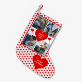 フォトコラージュファミリーパーソナライズされた赤いハート スモールクリスマスストッキング (正面 (吊り時))