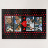 フォトコラージュファミリーパーソナライズされた赤いハート&名前 ジグソーパズル (横)