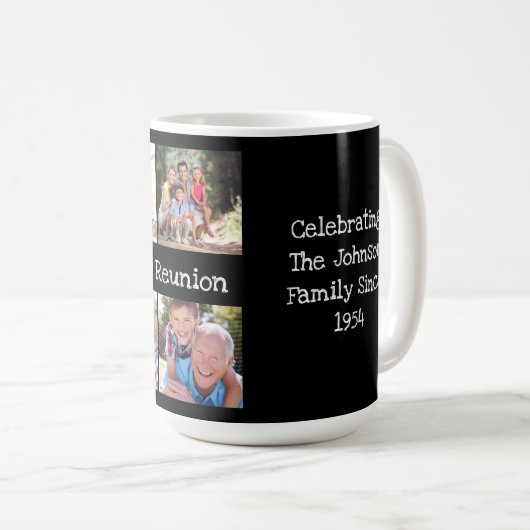フォトコラージュファミリー懇親会パーソナライズされたブラック コーヒーマグカップ (正面右)
