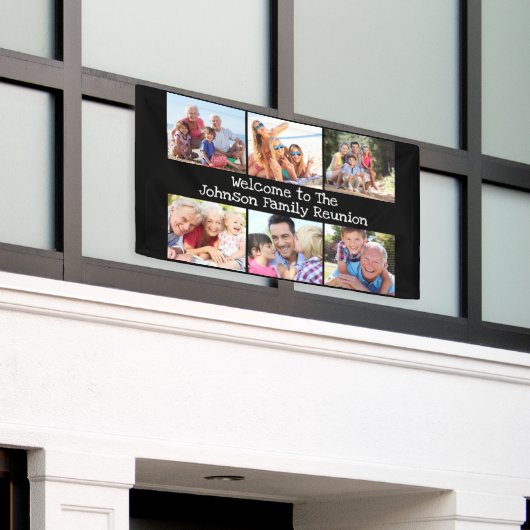 フォトコラージュファミリー懇親会パーソナライズされたブラック  横断幕 (ビルの外側)