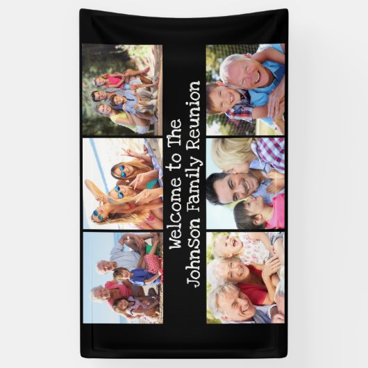 フォトコラージュファミリー懇親会パーソナライズされたブラック 横断幕 (縦)