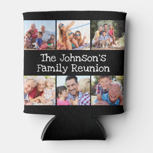 フォトコラージュファミリー懇親会パーソナライズされたブラック 缶クーラー (正面)